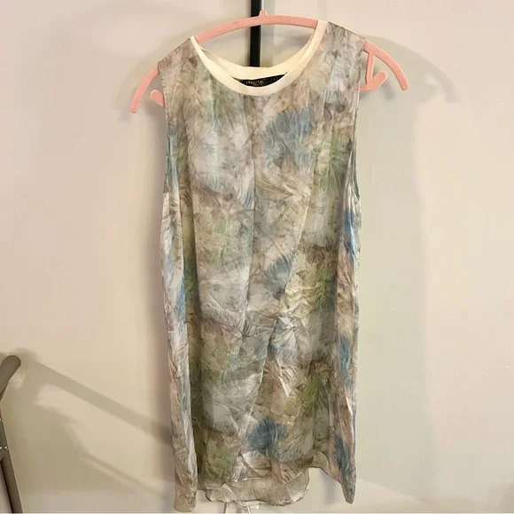 theyskens theory silk dress Theyskens’ Theory Sheer Silk Watercolor Crew Neck Dress, sz M